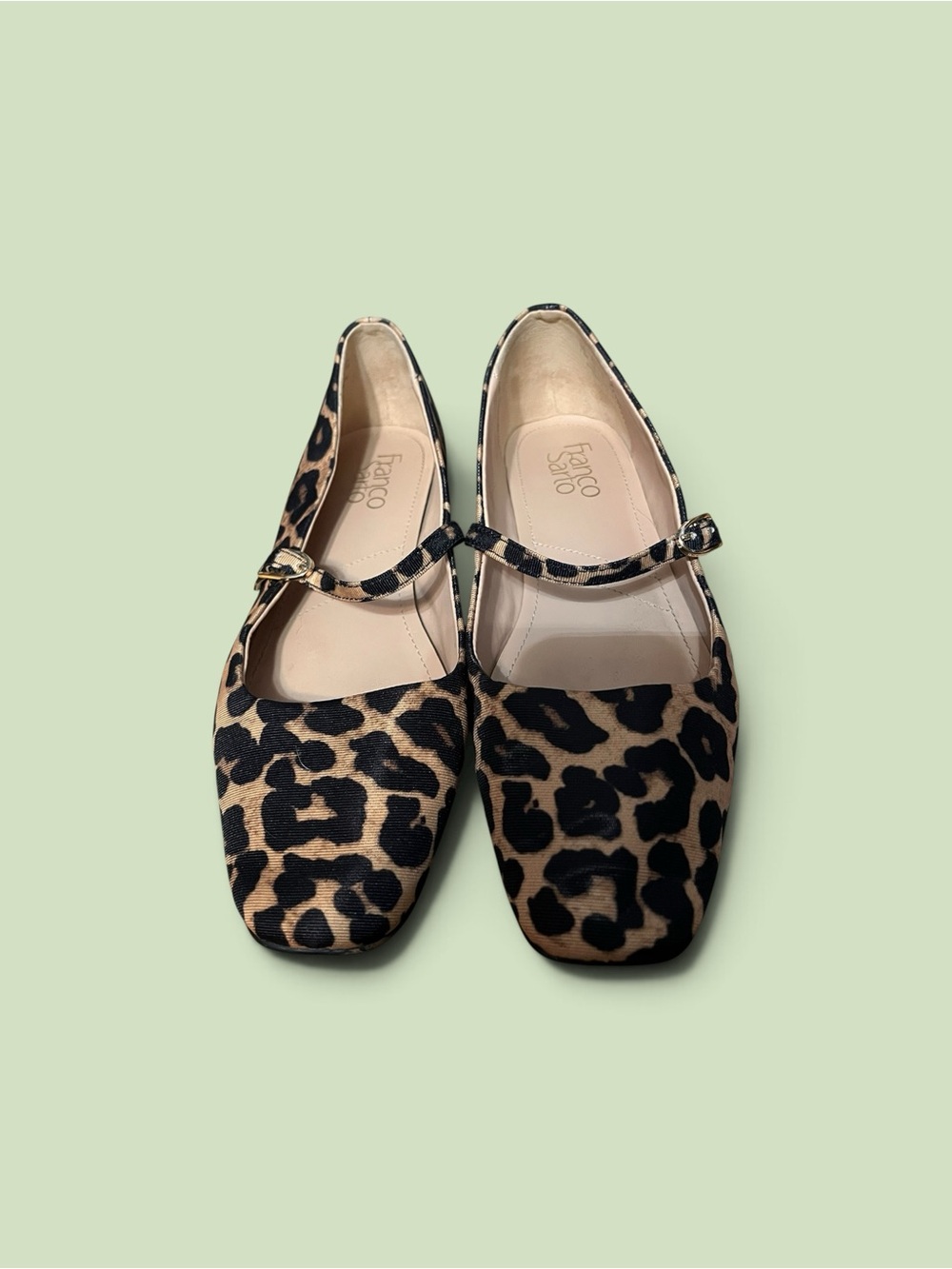 Franco Sarto Leopard-Print Mary Jane Flats in Tan and Black
